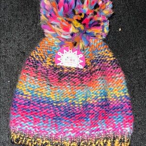 Colorful  Rainbow Striped Kids Knit Pom Pom Hat NWT for Toddler Preschool  Age
